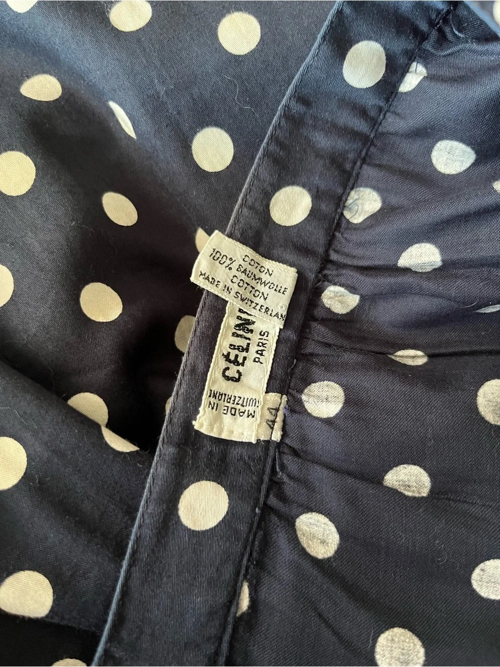 Celine Navy A-Line Skirt with White Polka Dots